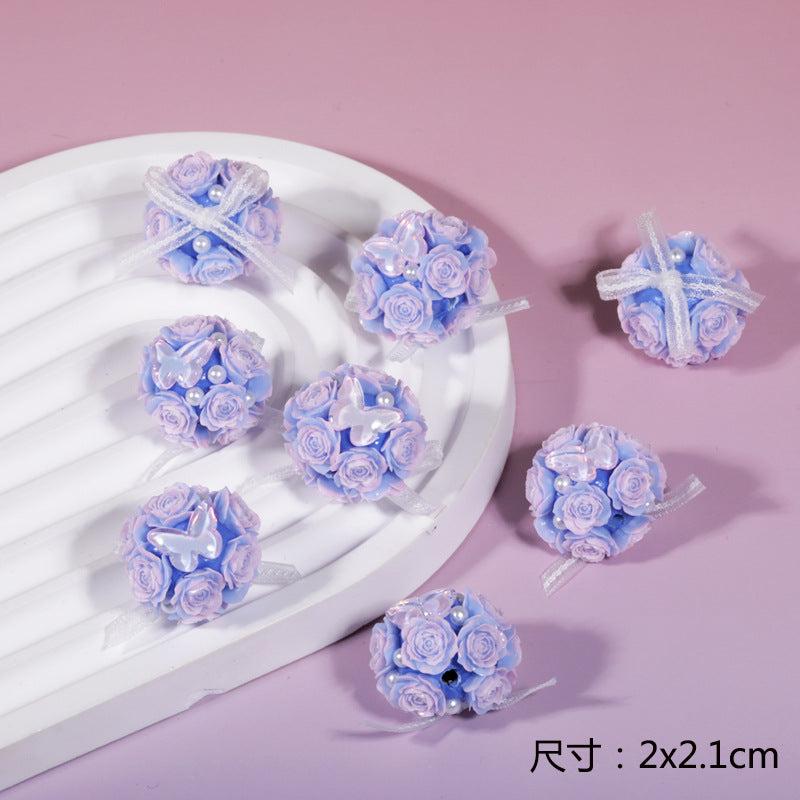 Wholesale 3PCS/Pack Butterfly rose flower ball through hole versatile loose beads DIY beaded mobile phone chain bag trailer hanging accessories